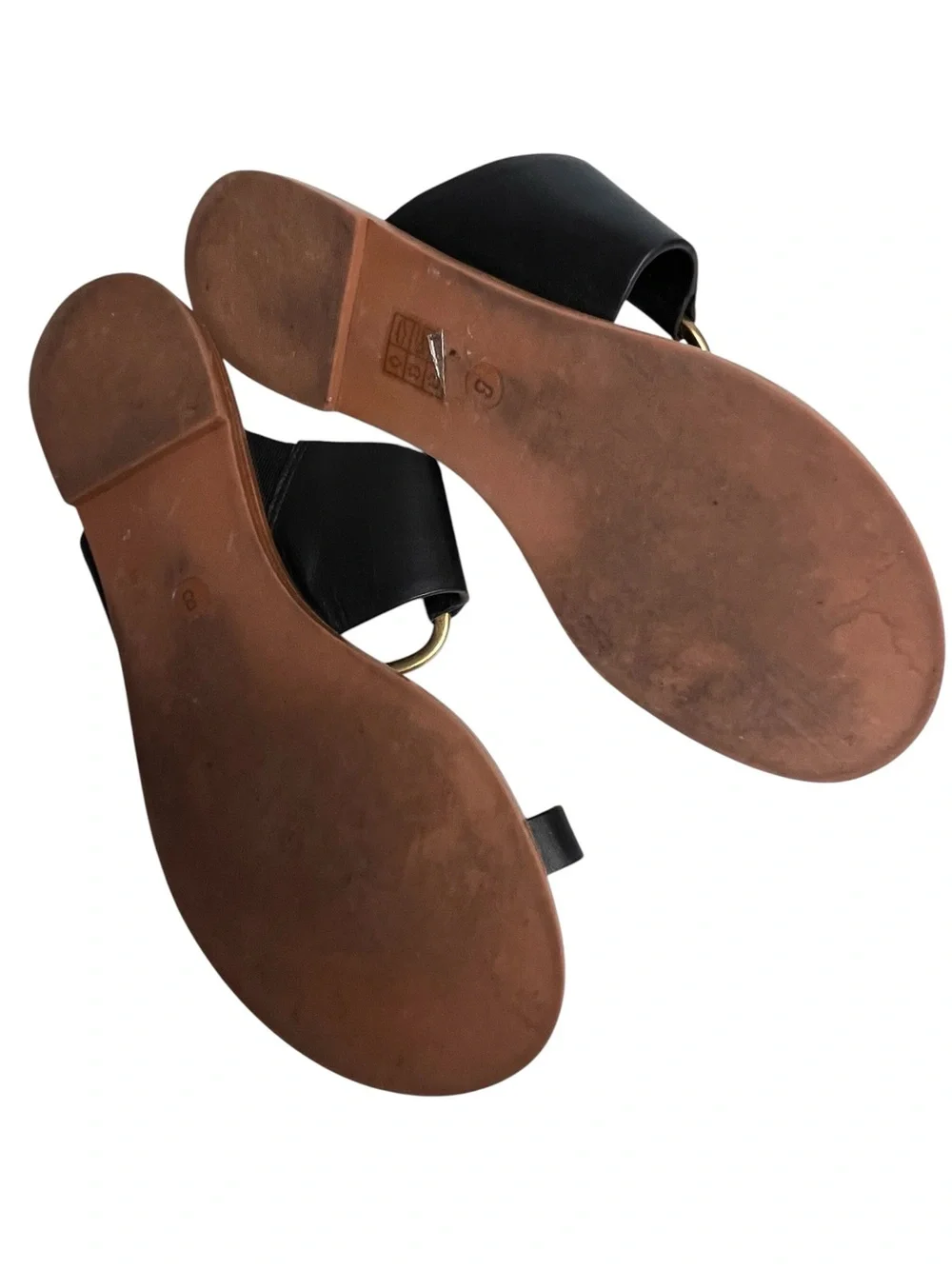 Tory Burch Ravello Black Leather Toe Ring Gold-Tone Studded Sandals Sz 8